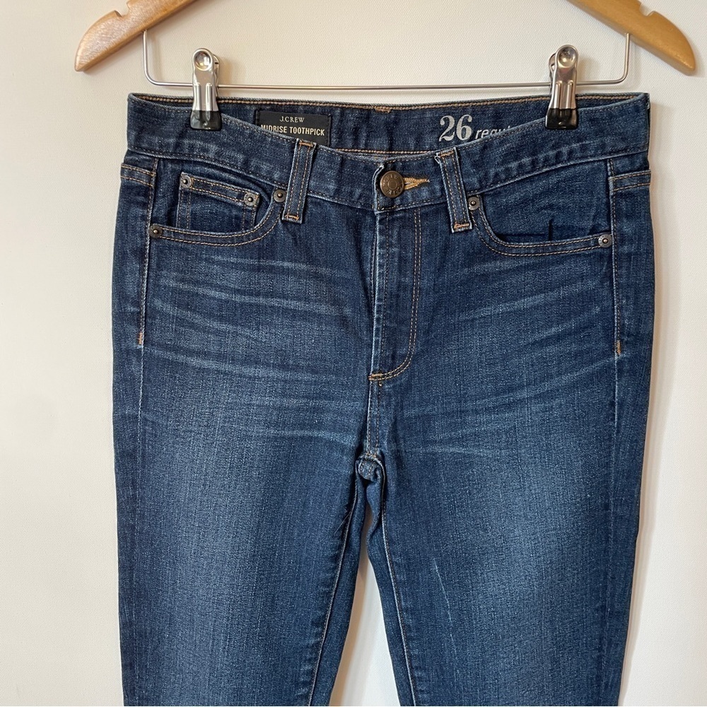 J. Crew Mid-Rise Dark Wash Toothpick Skinny Jeans - Picture 2 of 5